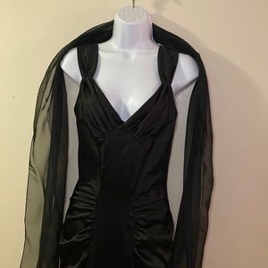 Prom gown or any occasion you might have. Long black dress with scarf.
